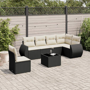 Set Divani da Giardino con Cuscini 7pz Nero Polyrattan