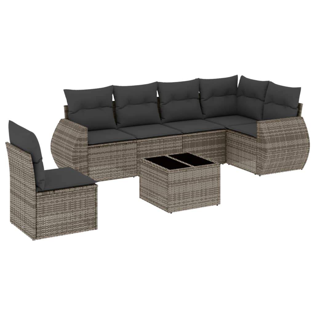 Set Divani da Giardino 7 pz con Cuscini Grigio in Polyrattan 3253777