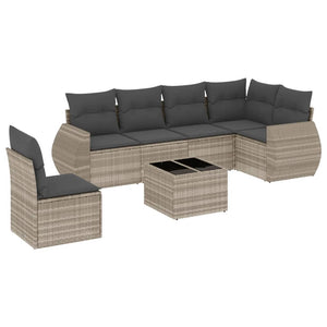Set Divani da Giardino 7pz con Cuscini Grigio Chiaro Polyrattan 3253779