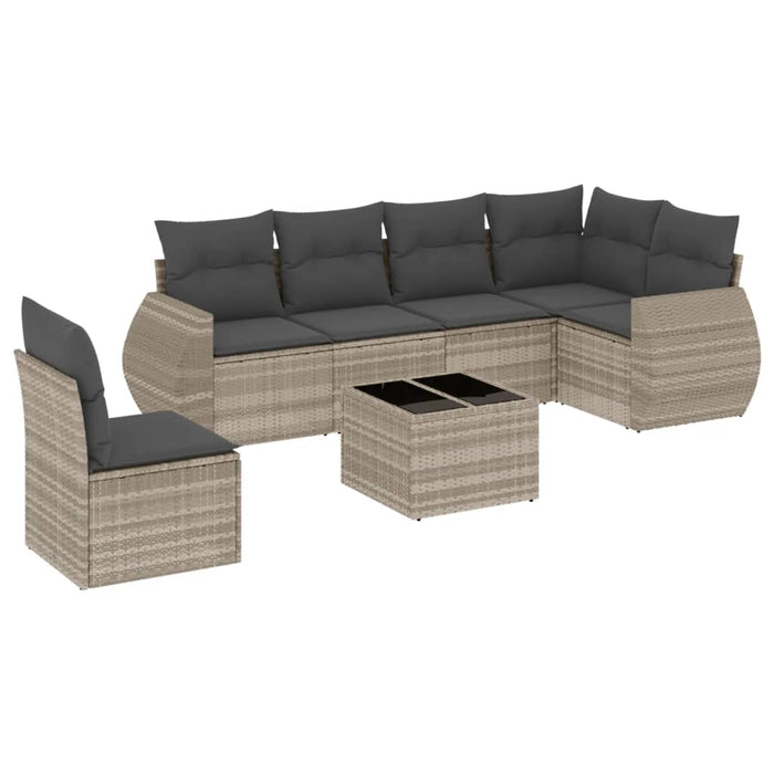 Set Divani da Giardino 7pz con Cuscini Grigio Chiaro Polyrattan 3253779