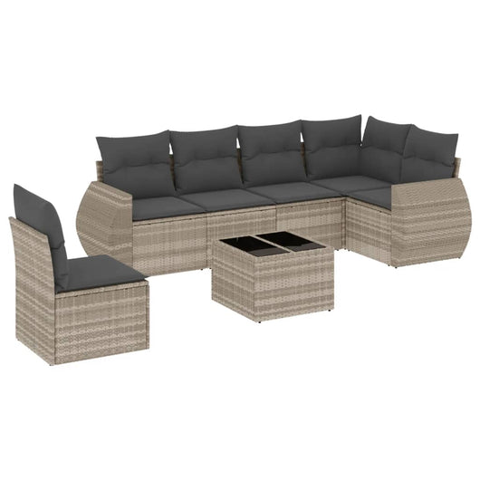 Set Divani da Giardino 7pz con Cuscini Grigio Chiaro Polyrattan