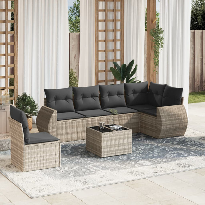 Set Divani da Giardino 7pz con Cuscini Grigio Chiaro Polyrattan