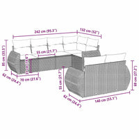 Set Divani da Giardino 7pz con Cuscini Grigio Chiaro Polyrattan