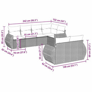 Set Divani da Giardino 7pz con Cuscini Grigio Chiaro Polyrattan