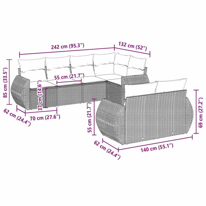 Set Divani da Giardino 7pz con Cuscini Grigio Chiaro Polyrattan