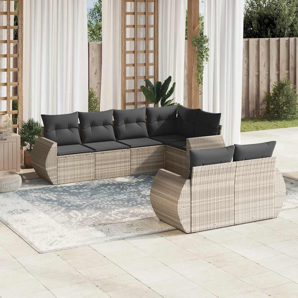 Set Divani da Giardino 7pz con Cuscini Grigio Chiaro Polyrattan