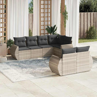 Set Divani da Giardino 7pz con Cuscini Grigio Chiaro Polyrattan