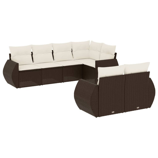Set Divani da Giardino 7 pz con Cuscini Marrone in Polyrattan 3253950