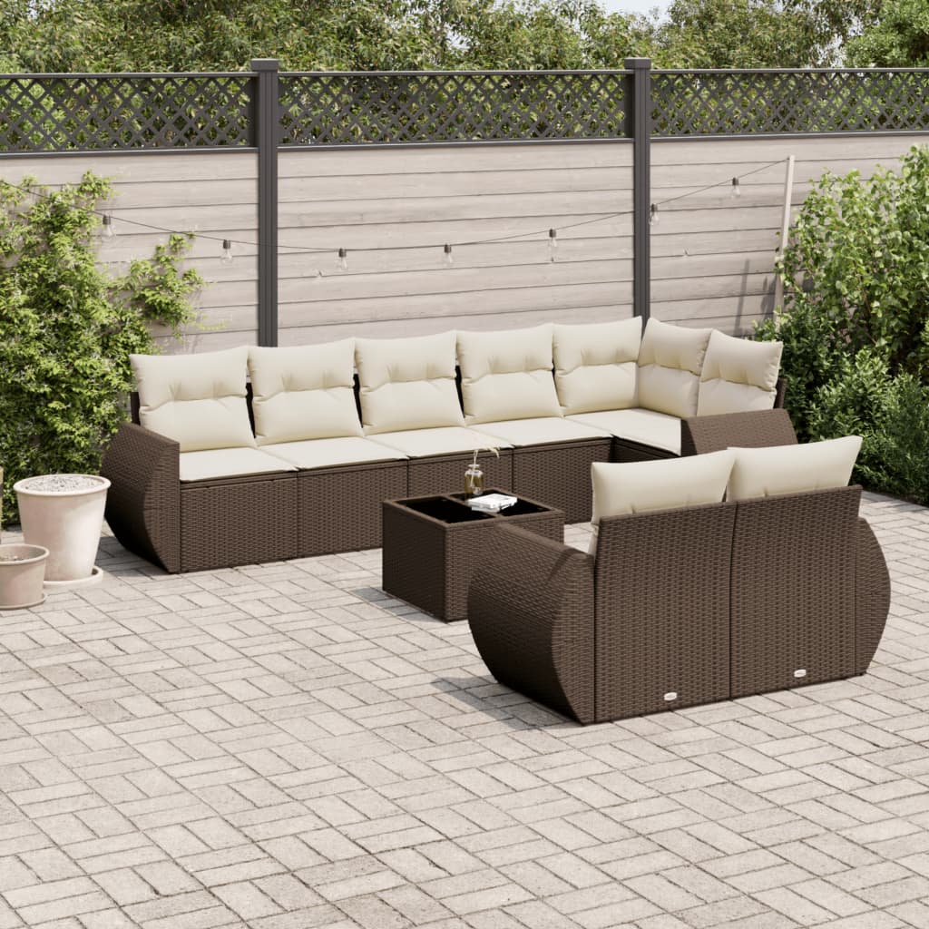 Set Divani da Giardino 9pz con Cuscini Marrone in Polyrattan 3253970