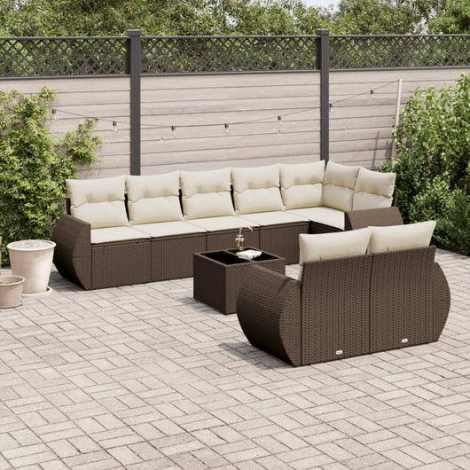 Set Divani da Giardino 9pz con Cuscini Marrone in Polyrattan 3253970