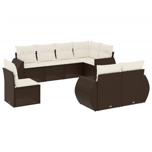Set Divani da Giardino 8 pz con Cuscini Marrone in Polyrattan 3253980