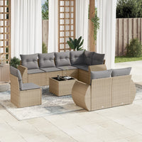 Set Divano da Giardino 9 pz con Cuscini Beige in Polyrattan