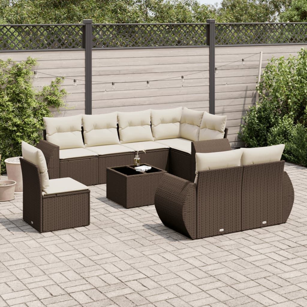 Set Divani da Giardino 9pz con Cuscini Marrone in Polyrattan 3253990
