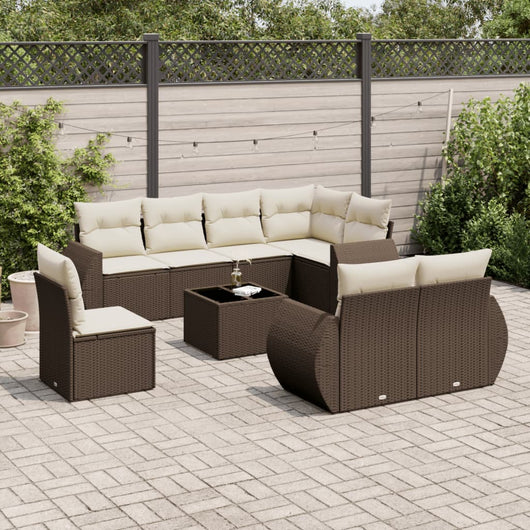 Set Divani da Giardino 9pz con Cuscini Marrone in Polyrattan 3253990