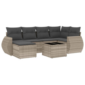 Set Divani da Giardino 7pz con Cuscini Grigio Chiaro Polyrattan