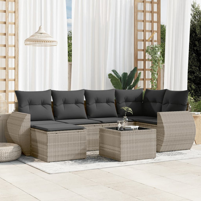 Set Divani da Giardino 7pz con Cuscini Grigio Chiaro Polyrattan