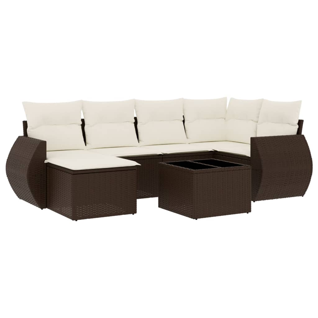 Set Divani da Giardino 7 pz con Cuscini Marrone in Polyrattan 3254010