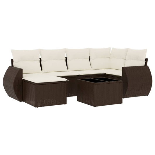 Set Divani da Giardino 7 pz con Cuscini Marrone in Polyrattan 3254010