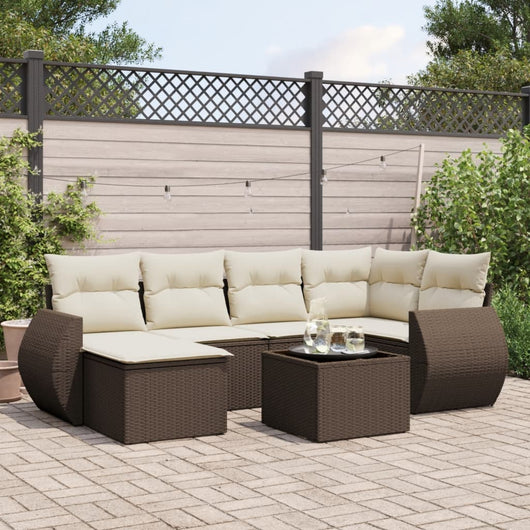 Set Divani da Giardino 7 pz con Cuscini Marrone in Polyrattan 3254010