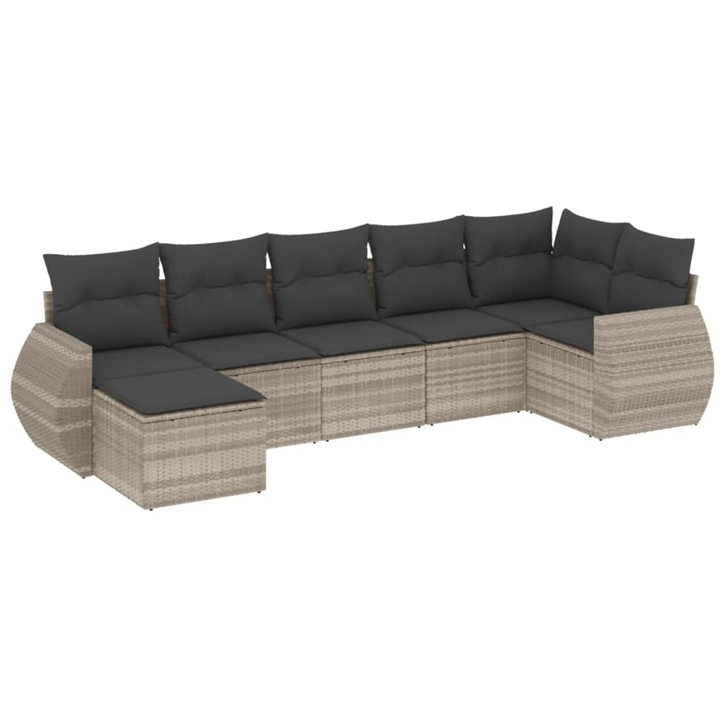 Set Divani da Giardino 7pz con Cuscini Grigio Chiaro Polyrattan