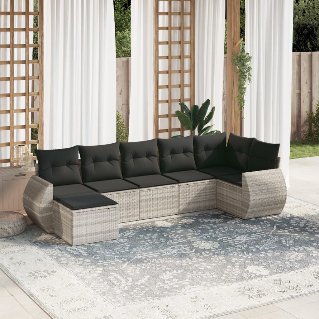 Set Divani da Giardino 7pz con Cuscini Grigio Chiaro Polyrattan