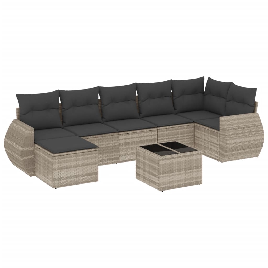 Set Divano da Giardino 8pz con Cuscini Grigio Chiaro Polyrattan 3254029