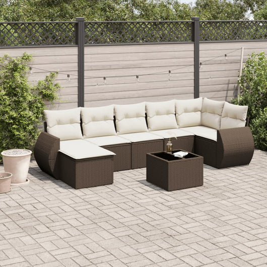 Set Divani da Giardino 8 pz con Cuscini Marrone in Polyrattan 3254030