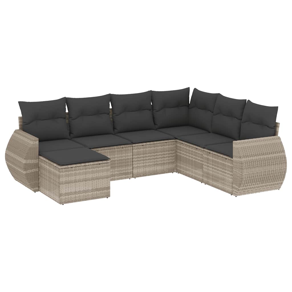 Set Divani da Giardino 7pz con Cuscini Grigio Chiaro Polyrattan 3254039