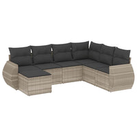 Set Divani da Giardino 7pz con Cuscini Grigio Chiaro Polyrattan