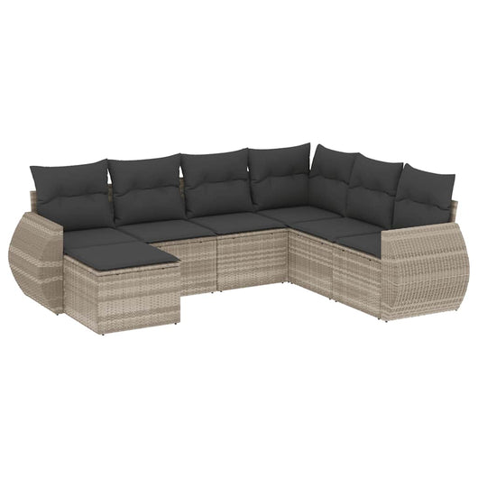 Set Divani da Giardino 7pz con Cuscini Grigio Chiaro Polyrattan