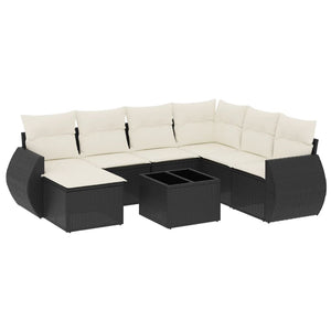 Set Divani da Giardino con Cuscini 8 pz Nero in Polyrattan 3254043