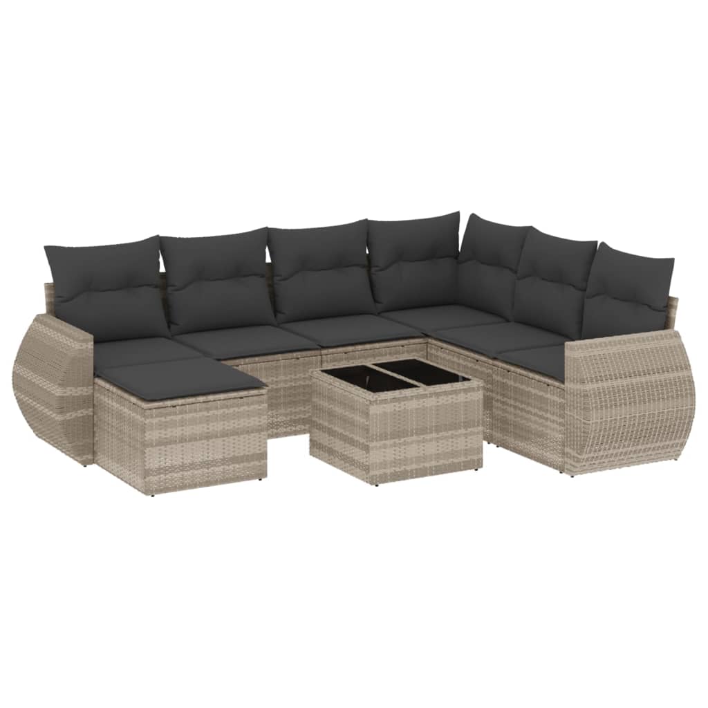 Set Divano da Giardino 8pz con Cuscini Grigio Chiaro Polyrattan