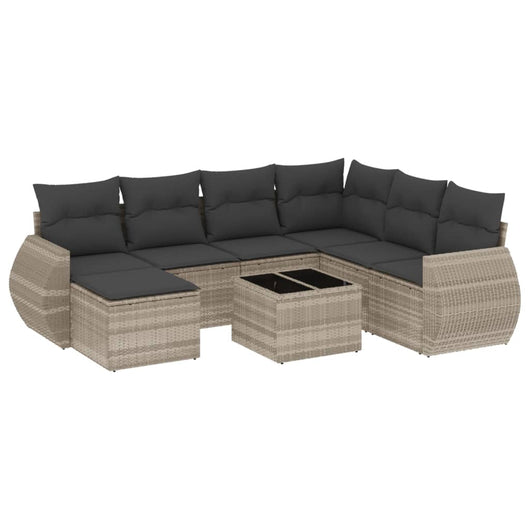 Set Divano da Giardino 8pz con Cuscini Grigio Chiaro Polyrattan