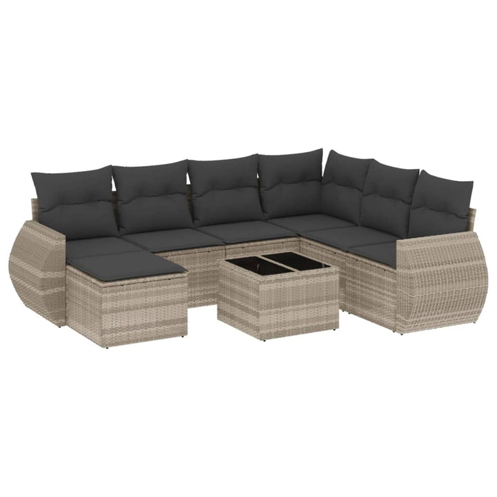 Set Divano da Giardino 8pz con Cuscini Grigio Chiaro Polyrattan