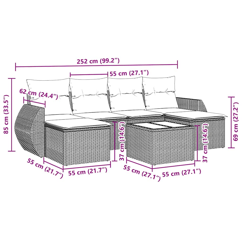 Set Divani da Giardino con Cuscini 7pz Nero Polyrattan 3254063