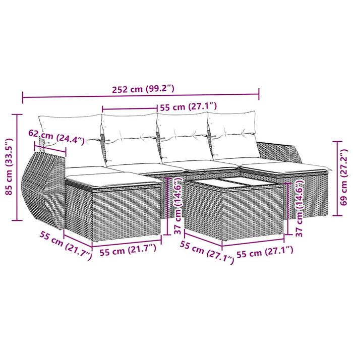 Set Divani da Giardino con Cuscini 7pz Nero Polyrattan 3254063