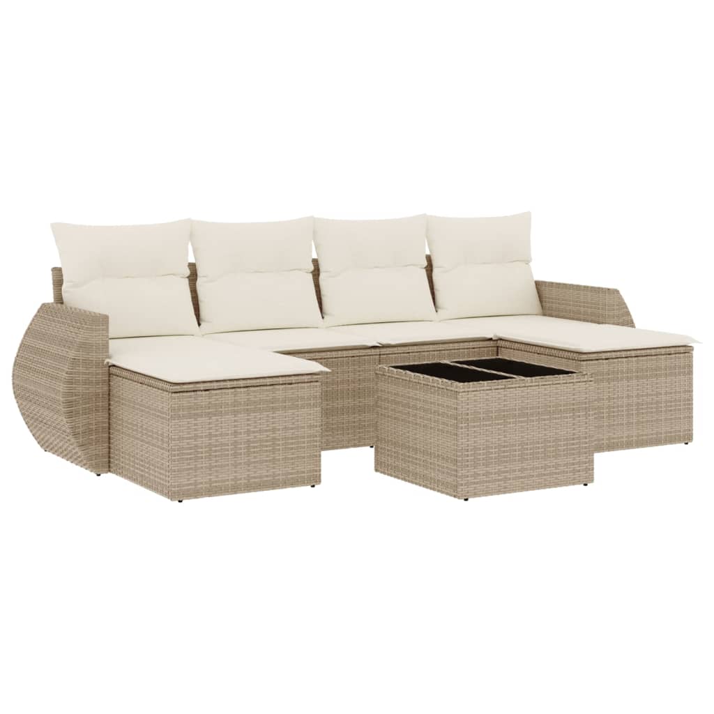 Set Divani da Giardino 7 pz con Cuscini Beige in Polyrattan 3254065