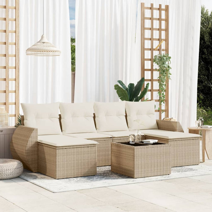 Set Divani da Giardino 7 pz con Cuscini Beige in Polyrattan 3254065