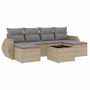 Set Divani da Giardino 7 pz con Cuscini Beige in Polyrattan