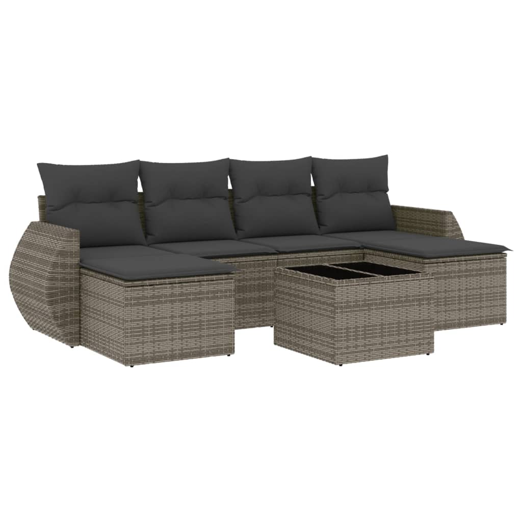 Set Divani da Giardino 7 pz con Cuscini Grigio in Polyrattan