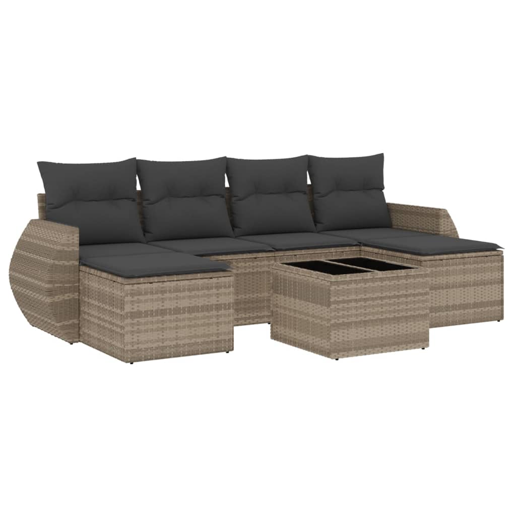 Set Divani da Giardino 7pz con Cuscini Grigio Chiaro Polyrattan