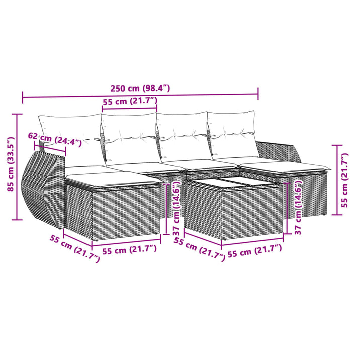Set Divani da Giardino 7pz con Cuscini Grigio Chiaro Polyrattan