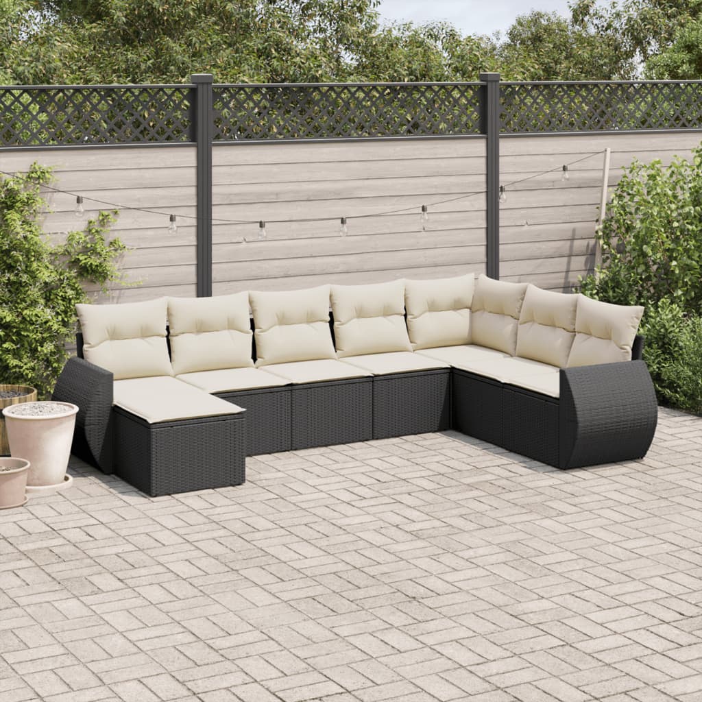 Set Divani da Giardino con Cuscini 8 pz Nero in Polyrattan 3254093