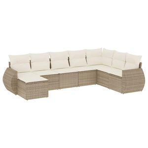 Set Divano da Giardino 8 pz con Cuscini Beige in Polyrattan 3254095