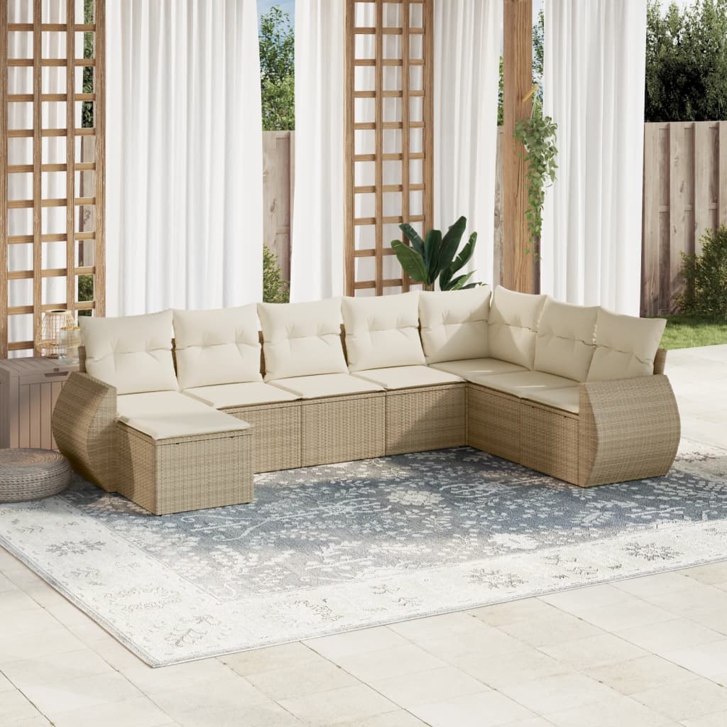 Set Divano da Giardino 8 pz con Cuscini Beige in Polyrattan 3254095