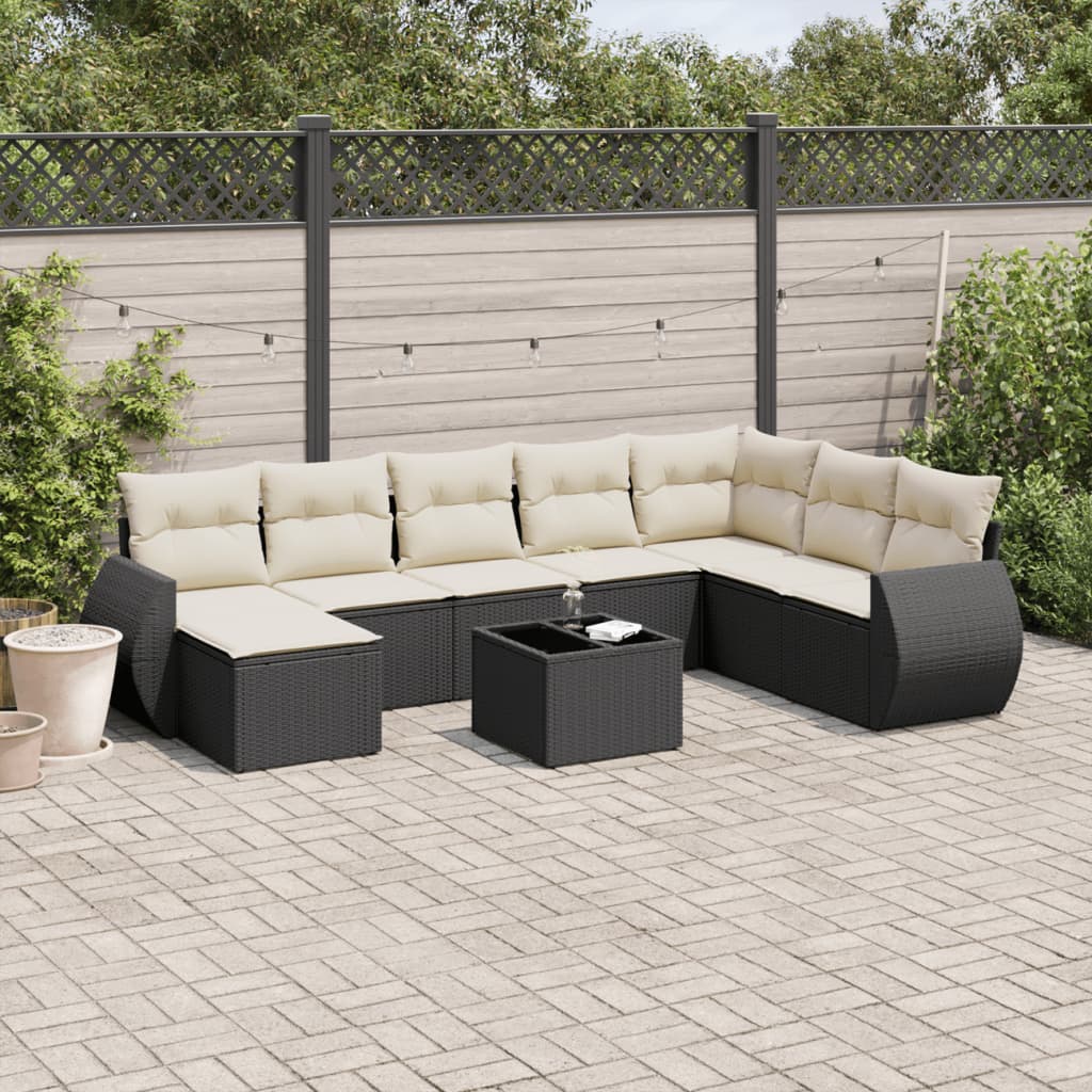 Set Divani da Giardino 9 pz con Cuscini Nero in Polyrattan 3254103