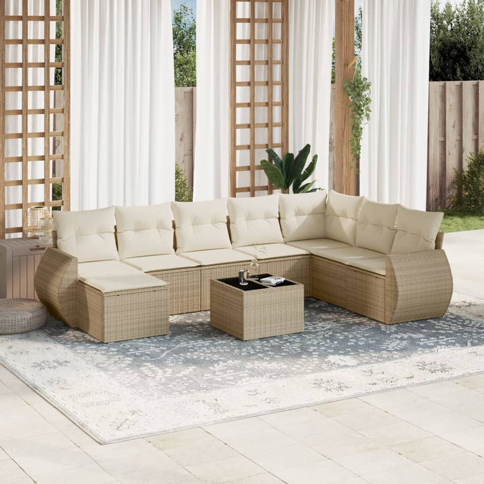 Set Divano da Giardino 9 pz con Cuscini Beige in Polyrattan 3254105
