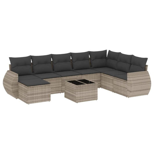 Set Divano da Giardino 9pz con Cuscini Grigio Chiaro Polyrattan 3254109