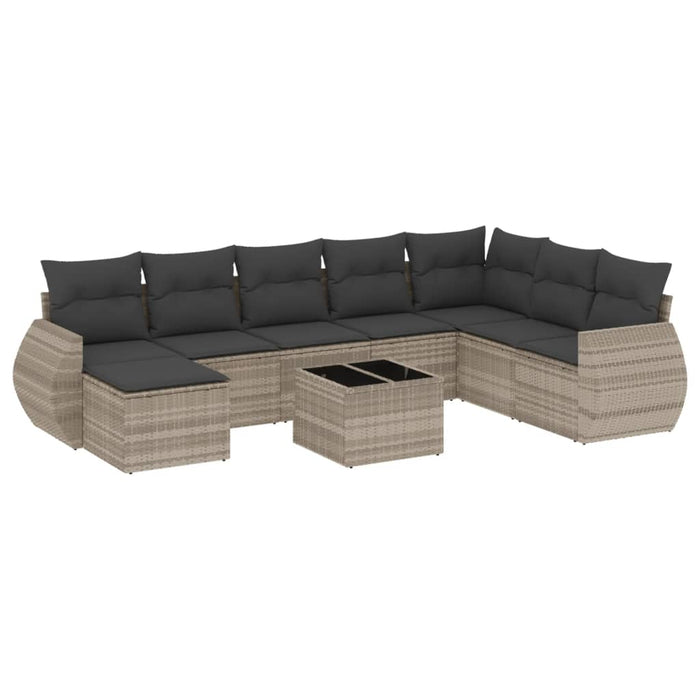 Set Divano da Giardino 9pz con Cuscini Grigio Chiaro Polyrattan 3254109