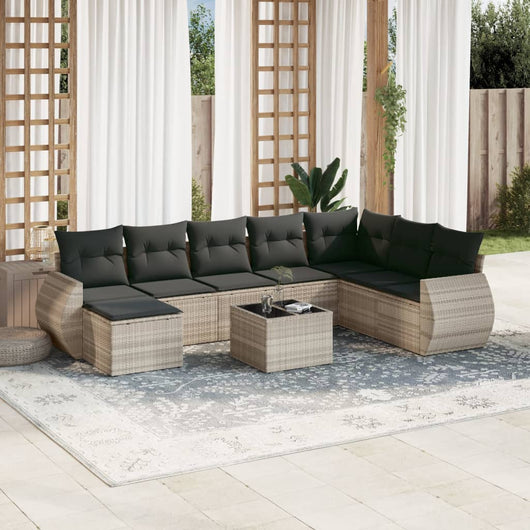 Set Divano da Giardino 9pz con Cuscini Grigio Chiaro Polyrattan 3254109